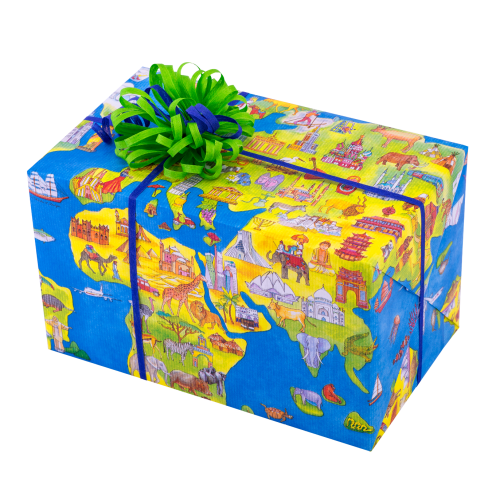 Geschenkpapier Weltkarte one World, Papierausschnitt