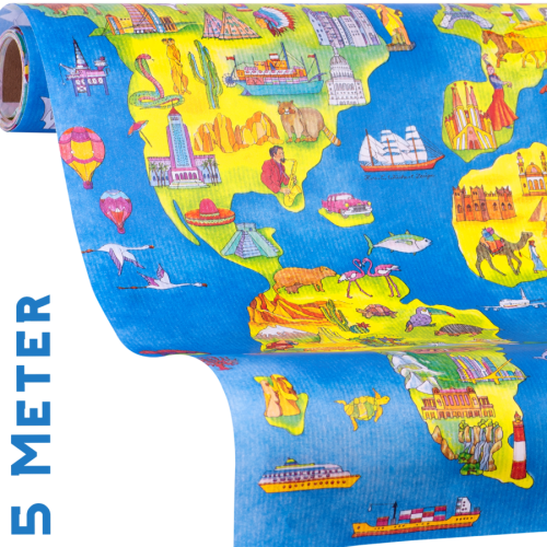 Geschenkpapier Weltkarte one World, Papierausschnitt