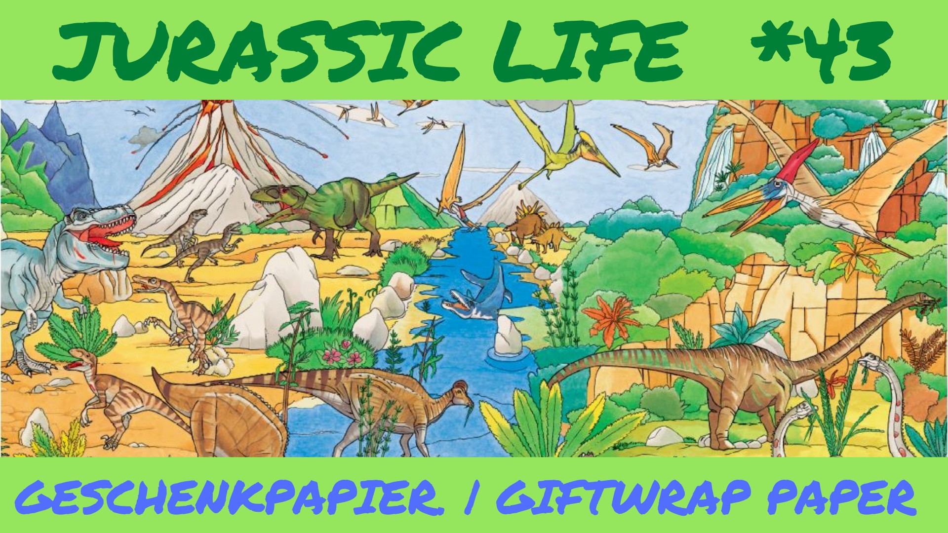 Dinosaurier Geschenkpapier für Kinder - Jurassic Life