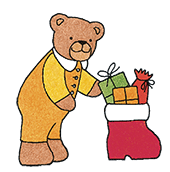 Bärchen legt Geschenke in Nikolaus Stiefel